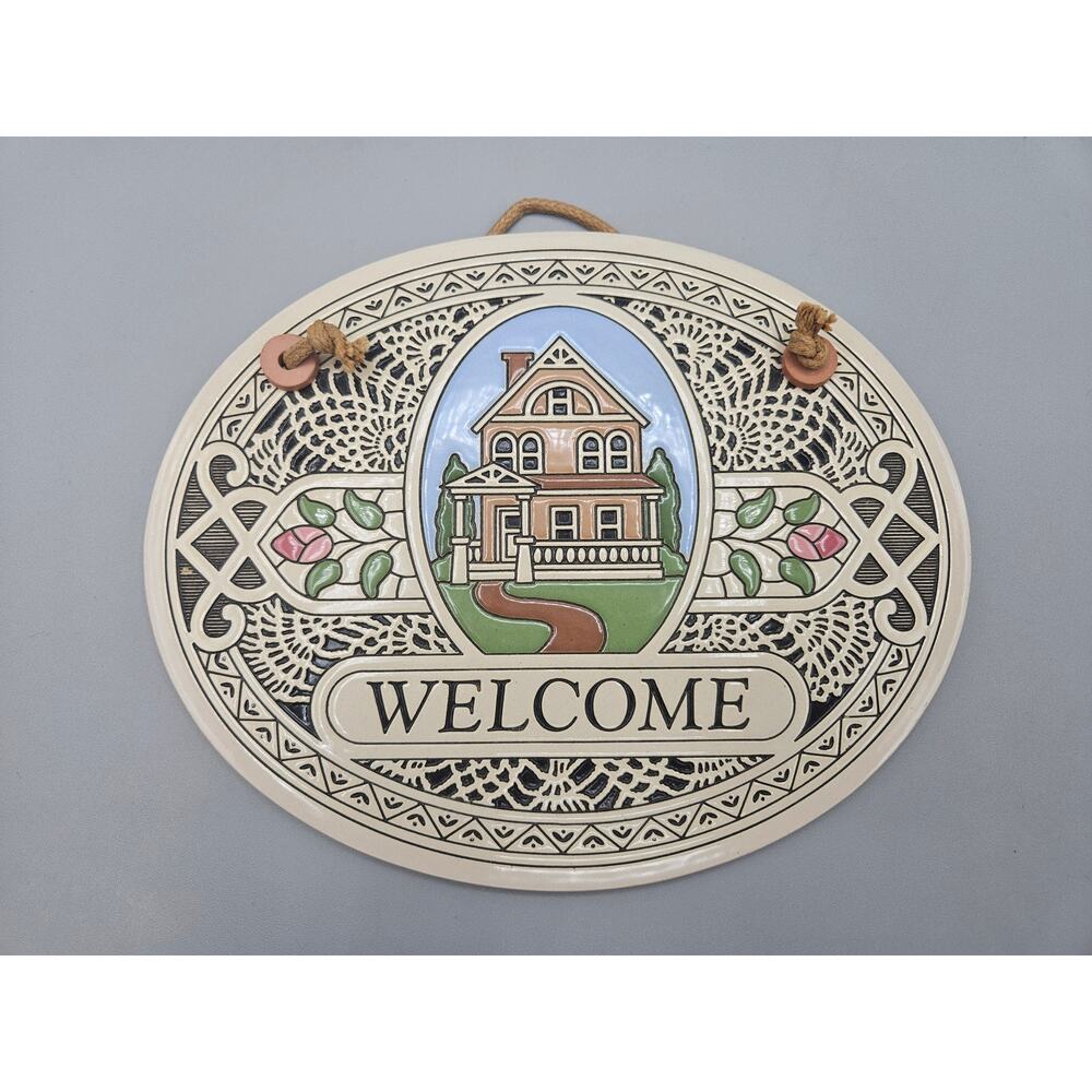 Vintage Classic Farm House Art Pottery Welcome Wall Plaque Spooner Creek